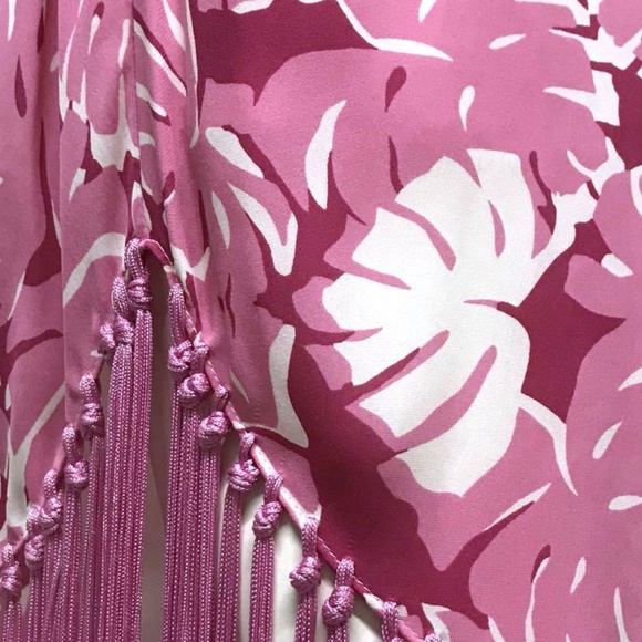 MICHAEL KORS Pink Silk TROPICAL Skirt FRINGE 8 M - Picture 4 of 8